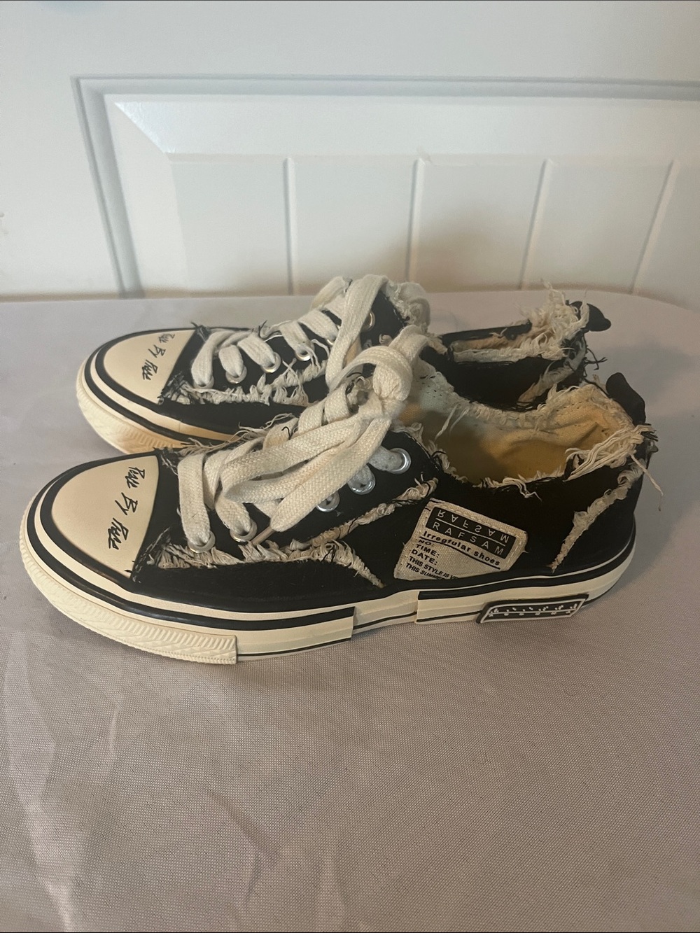 Source Unknown Black and White Distressed Kids Sneakers
